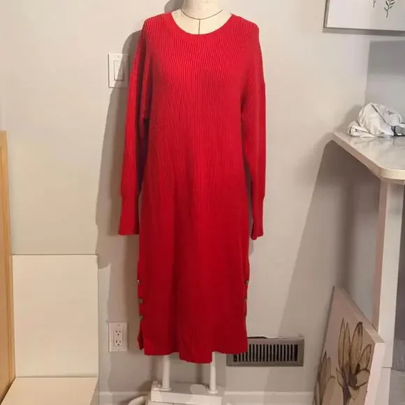Tristan Red Sweater Dress Women's L Long Buttons - Picture 2 of 8
